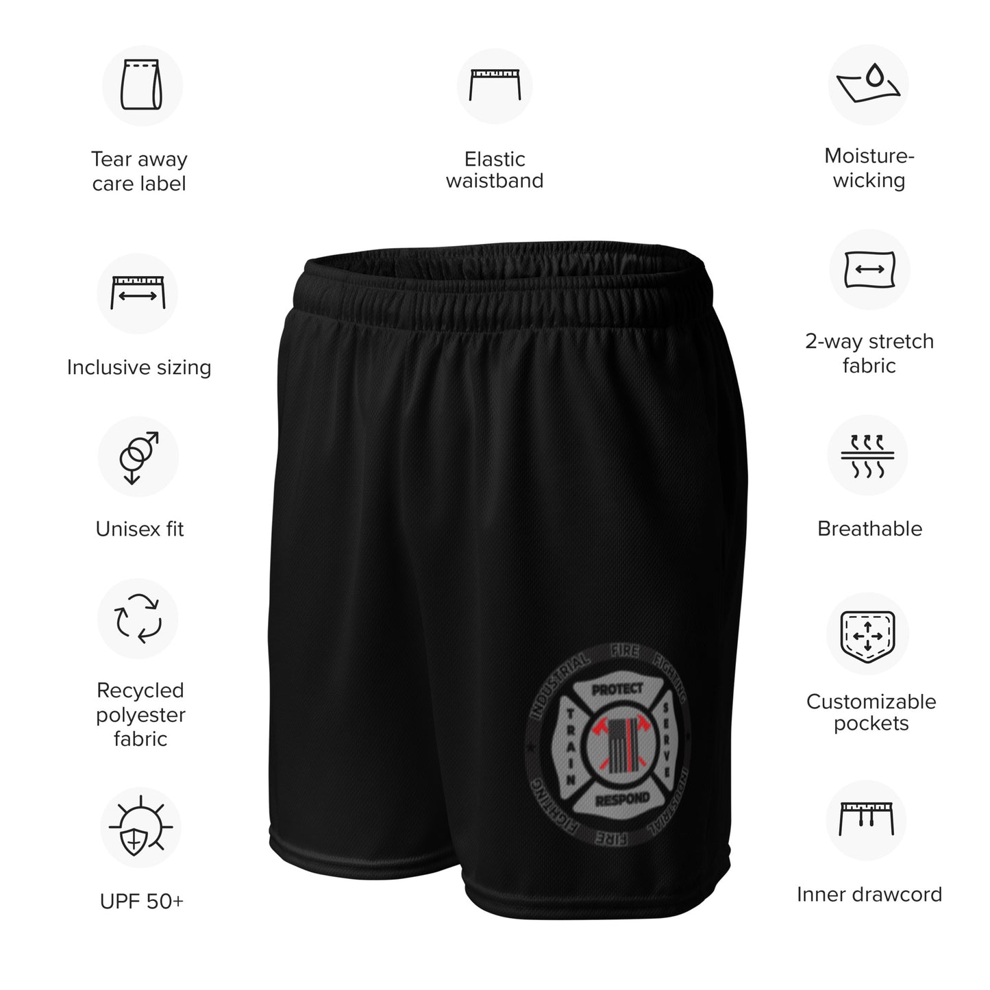 Industrial Firefighting Black Unisex mesh shorts