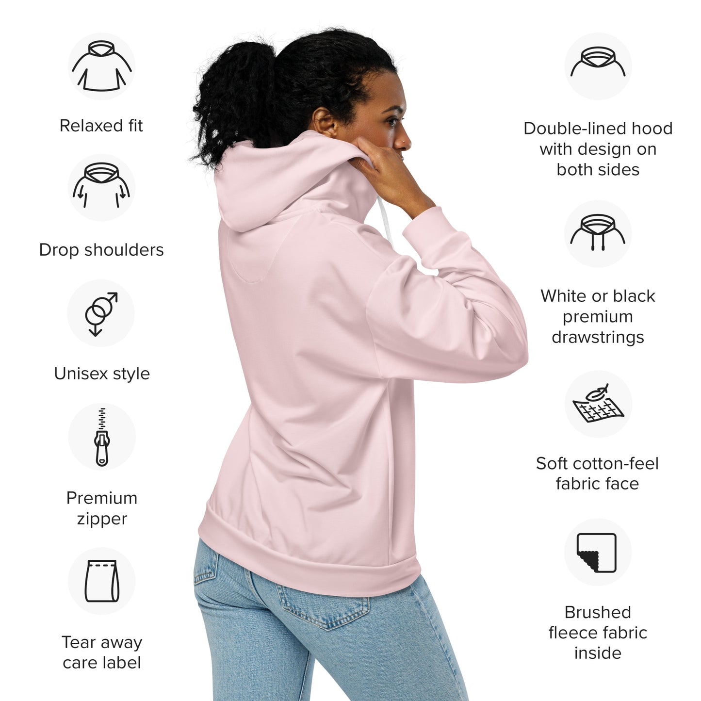 360 Lifestyle Unisex zip hoodie in Solid Pale Pink