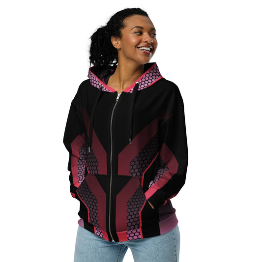 360 Lifestyle Unisex zip hoodie black with pink geo print