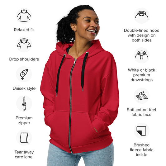 360 Lifestyle Unisex zip hoodie in Solid Red