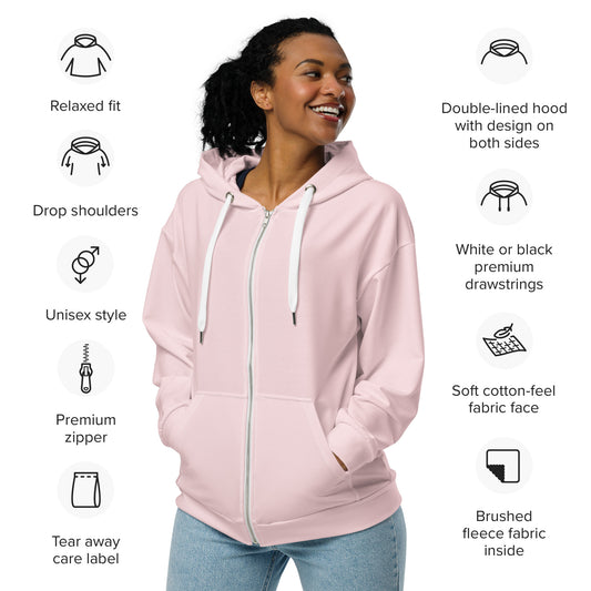 360 Lifestyle Unisex zip hoodie in Solid Pale Pink