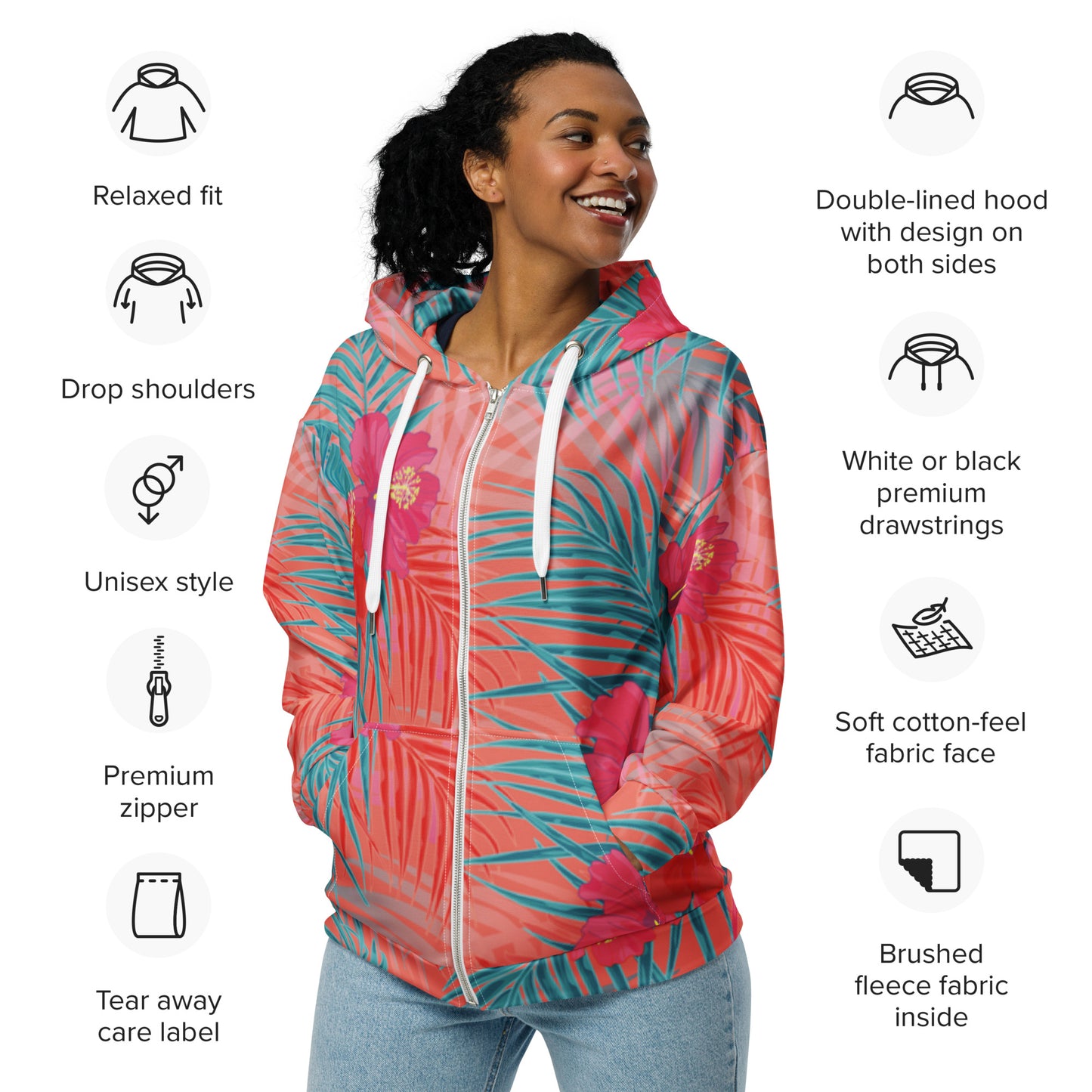 360 Lifestyle Unisex zip hoodie in Tropical Oasis Print