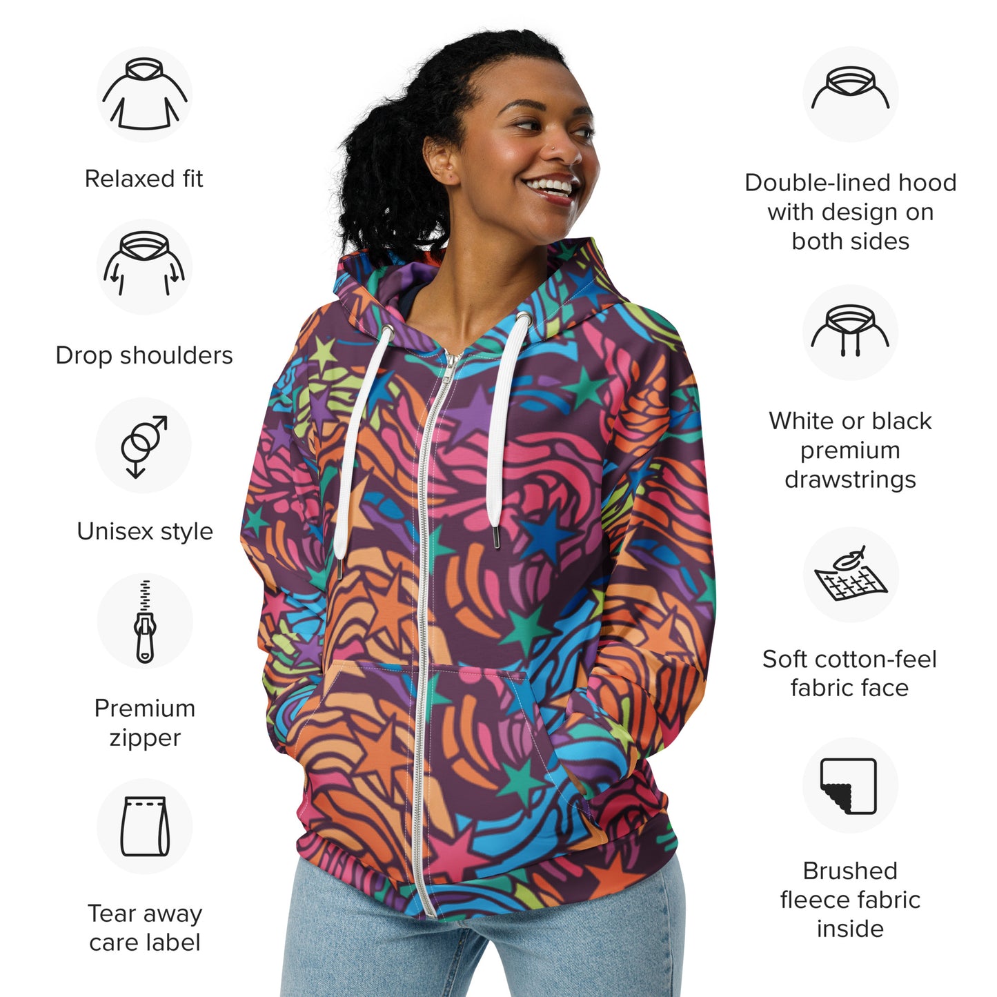 360 Lifestyle Unisex zip hoodie in Van Go-ish print