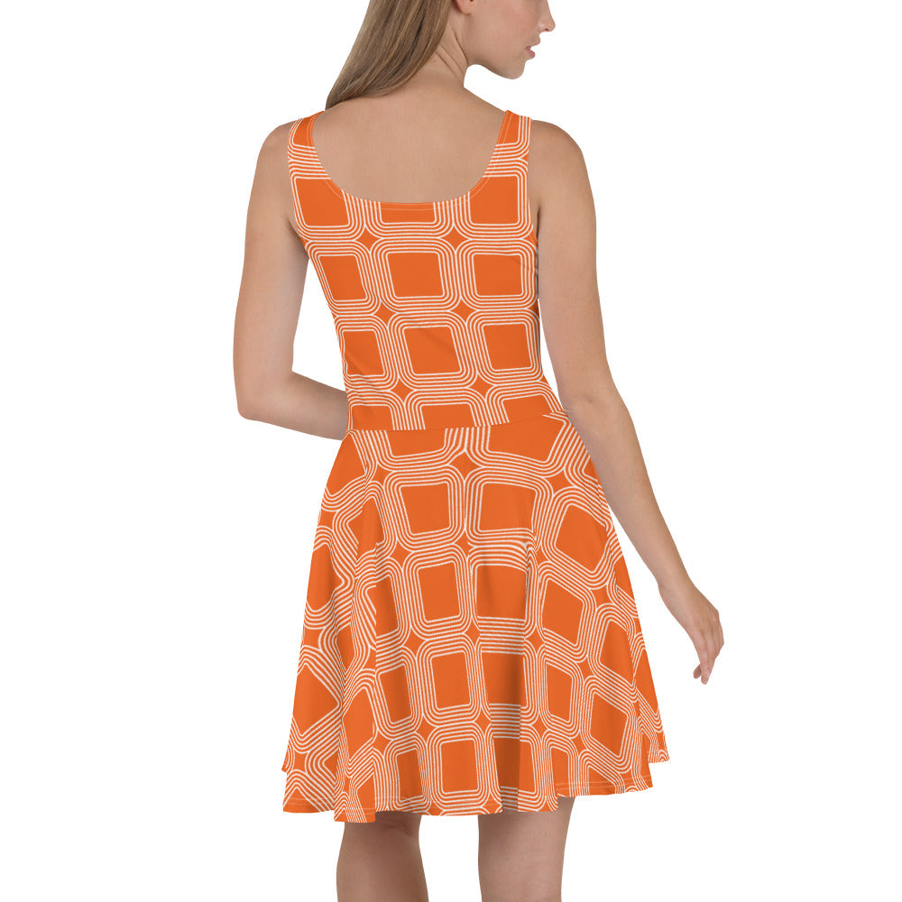 360 Lifestyle Flared Dress Orange with white layered squares ILMT