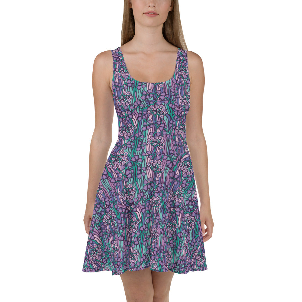 360 Lifestyle Flared Dress in Purple Irises Print