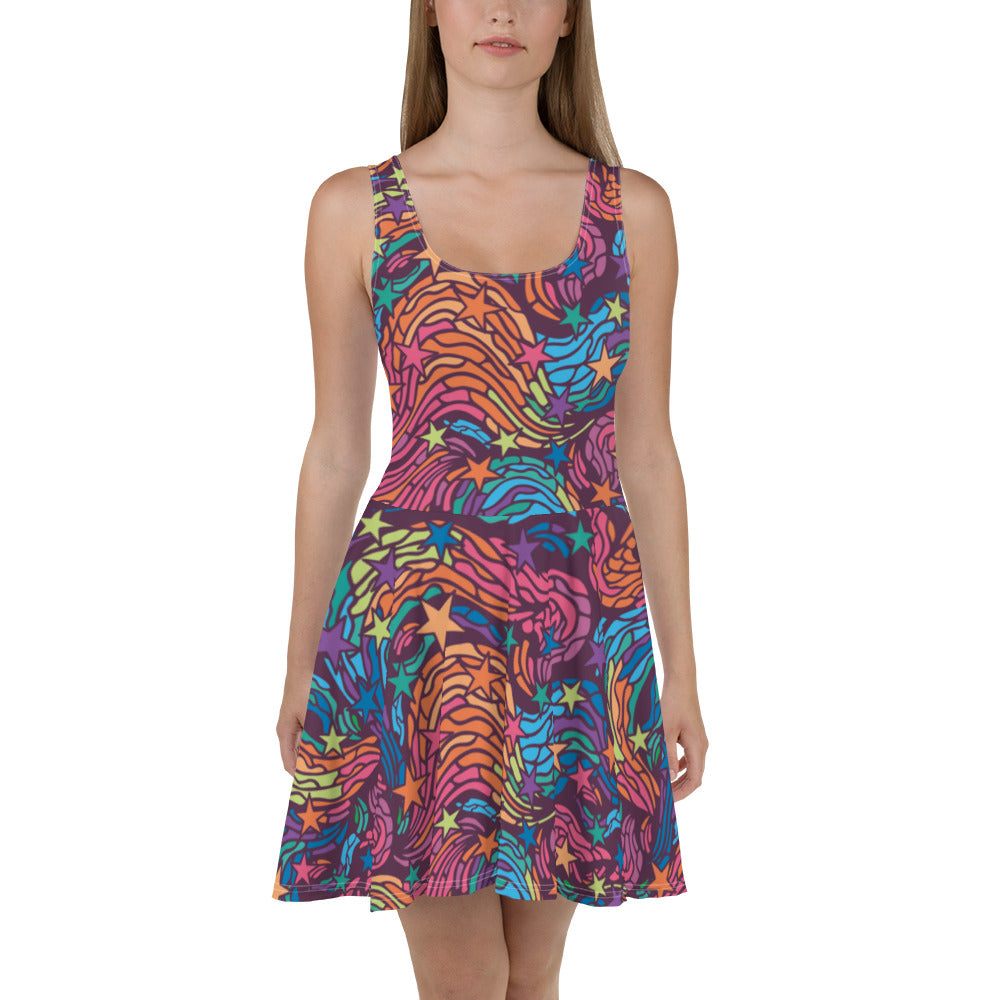 360 Lifestyle Flared Dress in Van Go-ish print