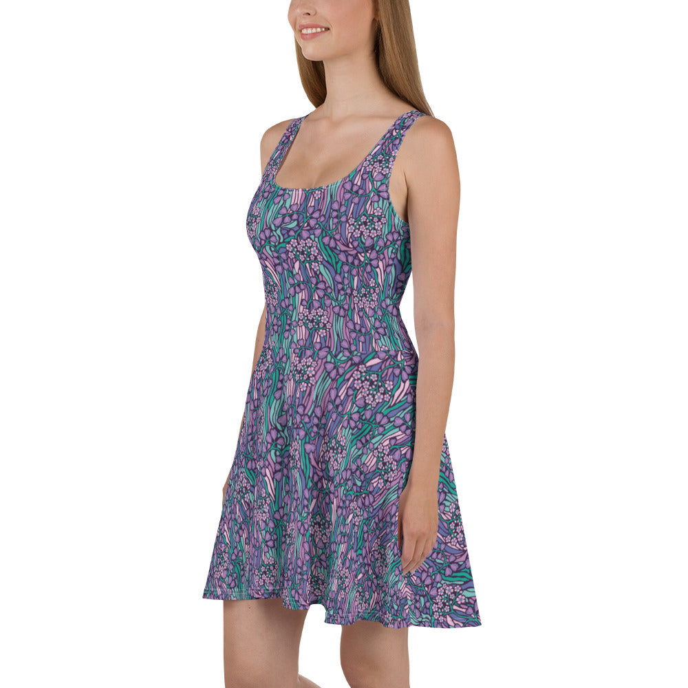 360 Lifestyle Flared Dress in Purple Irises Print