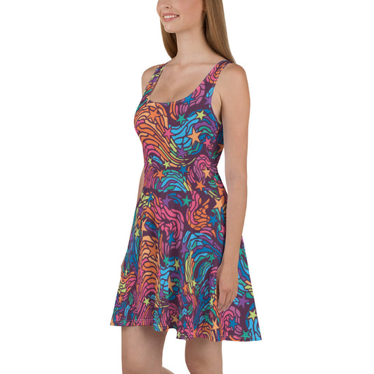 360 Lifestyle Flared Dress in Van Go-ish print