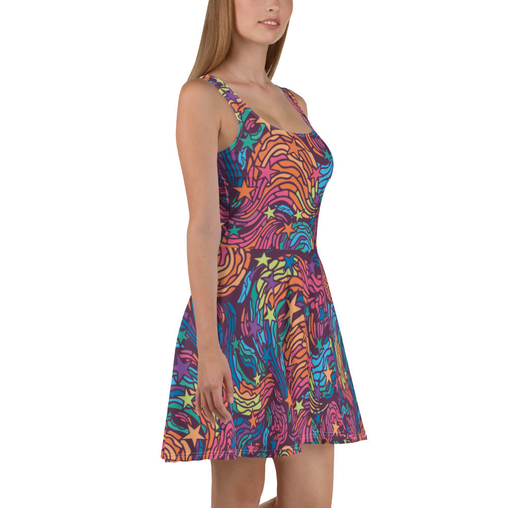 360 Lifestyle Flared Dress in Van Go-ish print