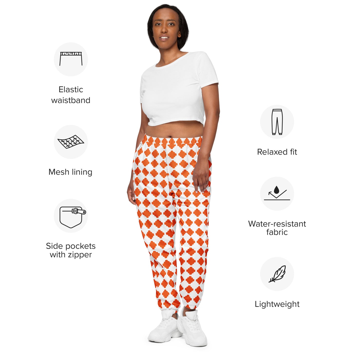 I love MY Team Unisex track pants orange and white diamond