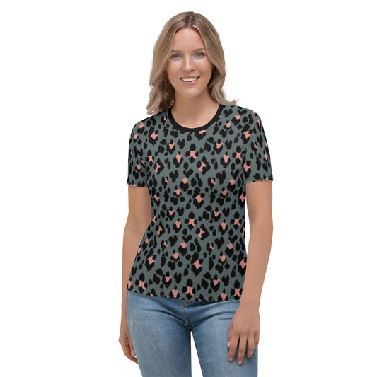 360 Lifestyle Women's T-shirt gray and peach leopard pattern