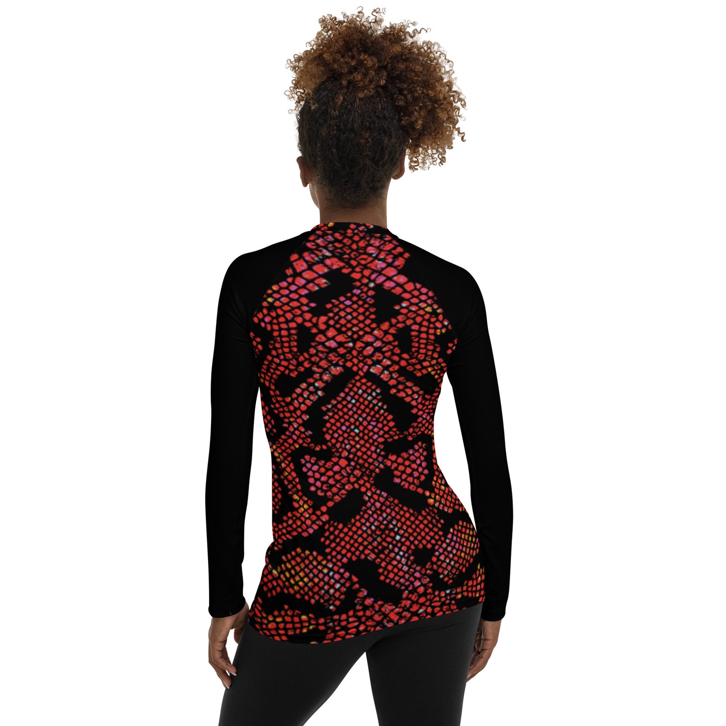 360 Lifestyle Women's Rash Guard UPF 50+ Snake Burn print body with black arms