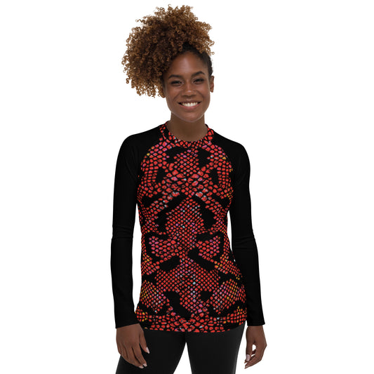 360 Lifestyle Women's Rash Guard UPF 50+ Snake Burn print body with black arms