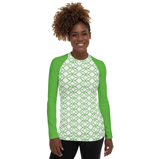 360 Lifestyle Women's Rash Guard UPF 50+ Green Swirl print