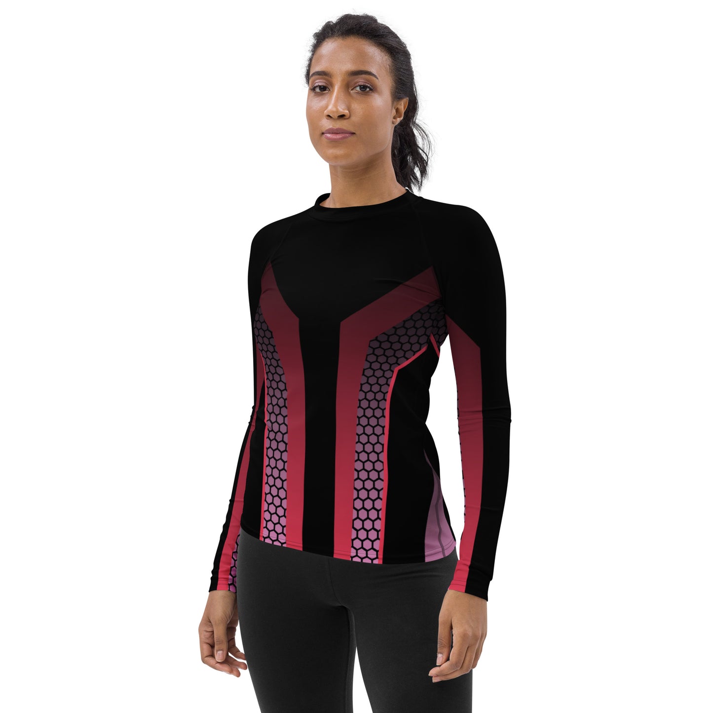 360 Lifestyle Women's Rash Guard UPF 50+ black with pink geo print