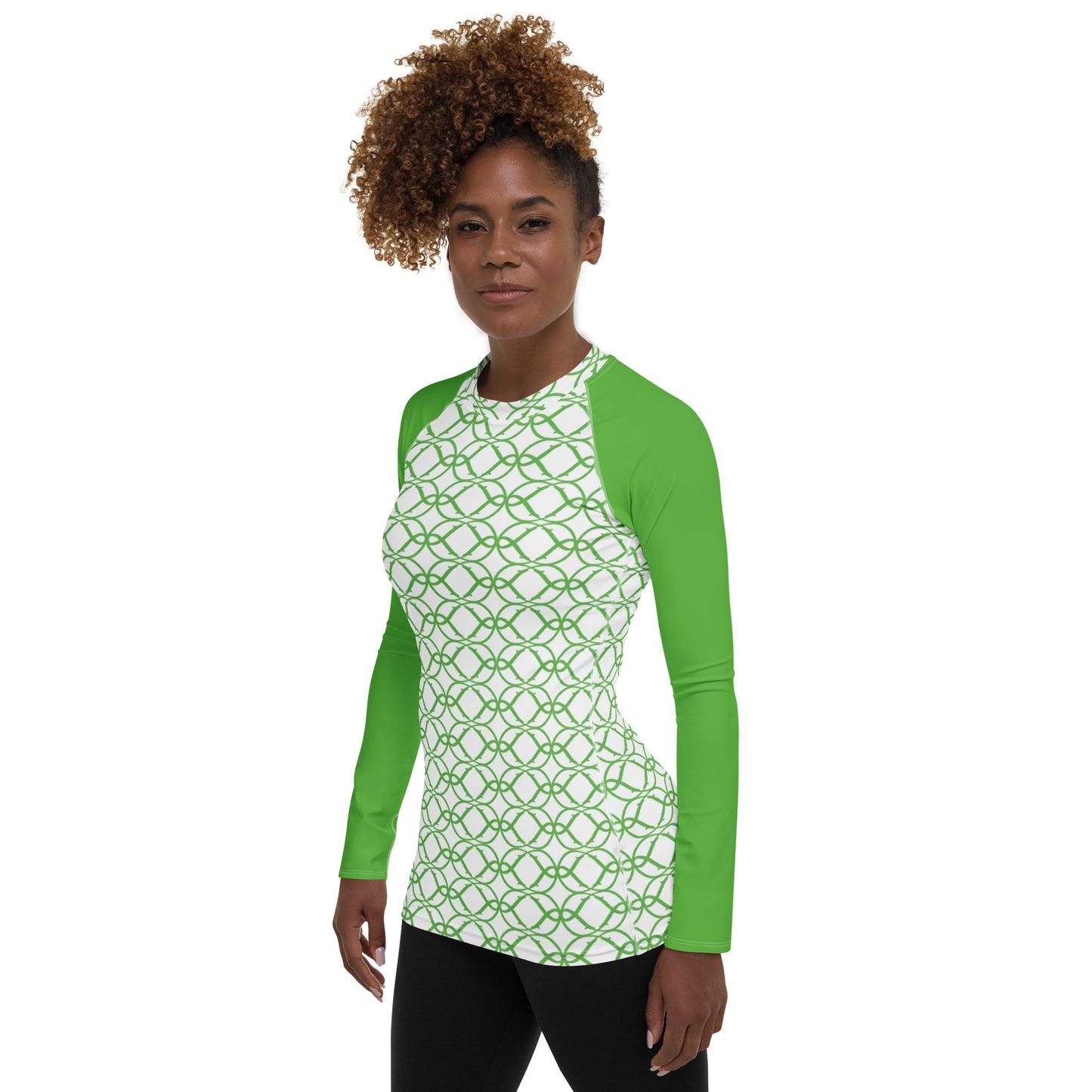 360 Lifestyle Women's Rash Guard UPF 50+ Green Swirl print