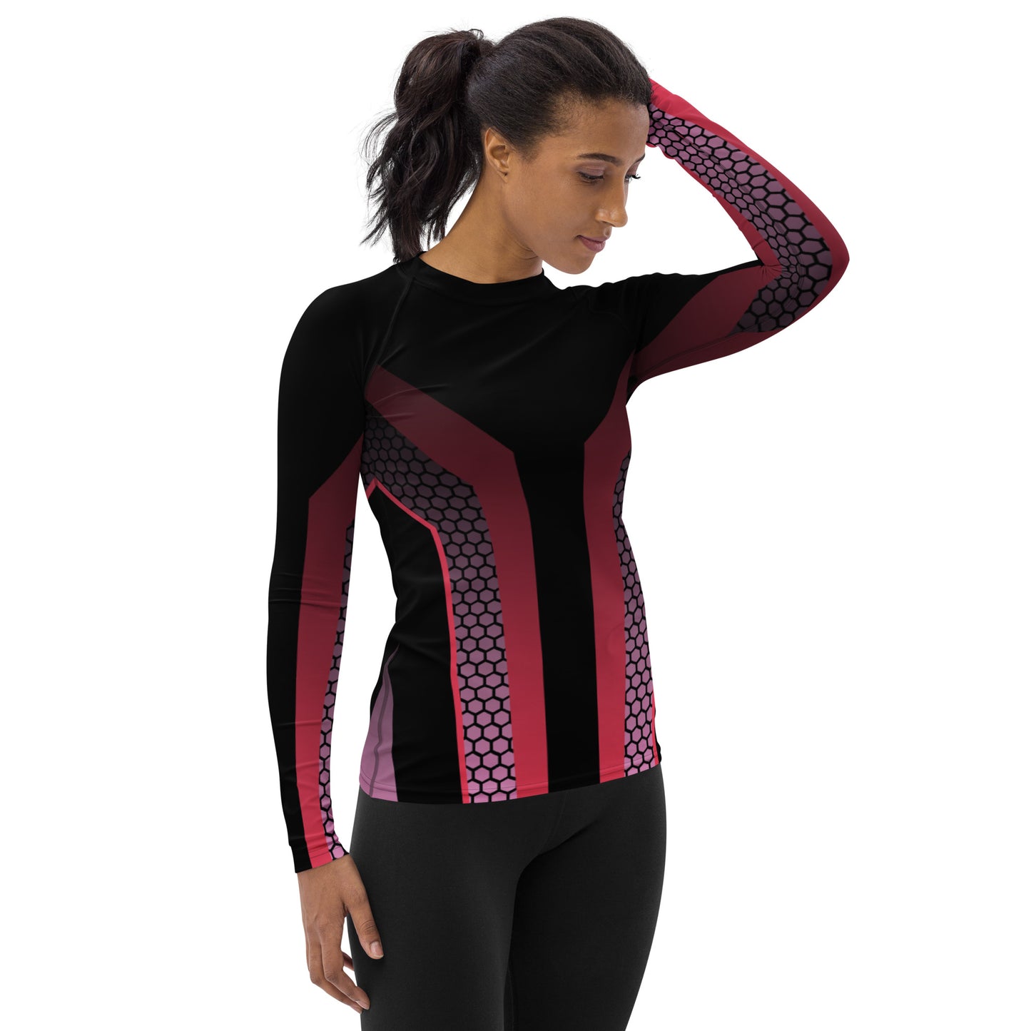 360 Lifestyle Women's Rash Guard UPF 50+ black with pink geo print