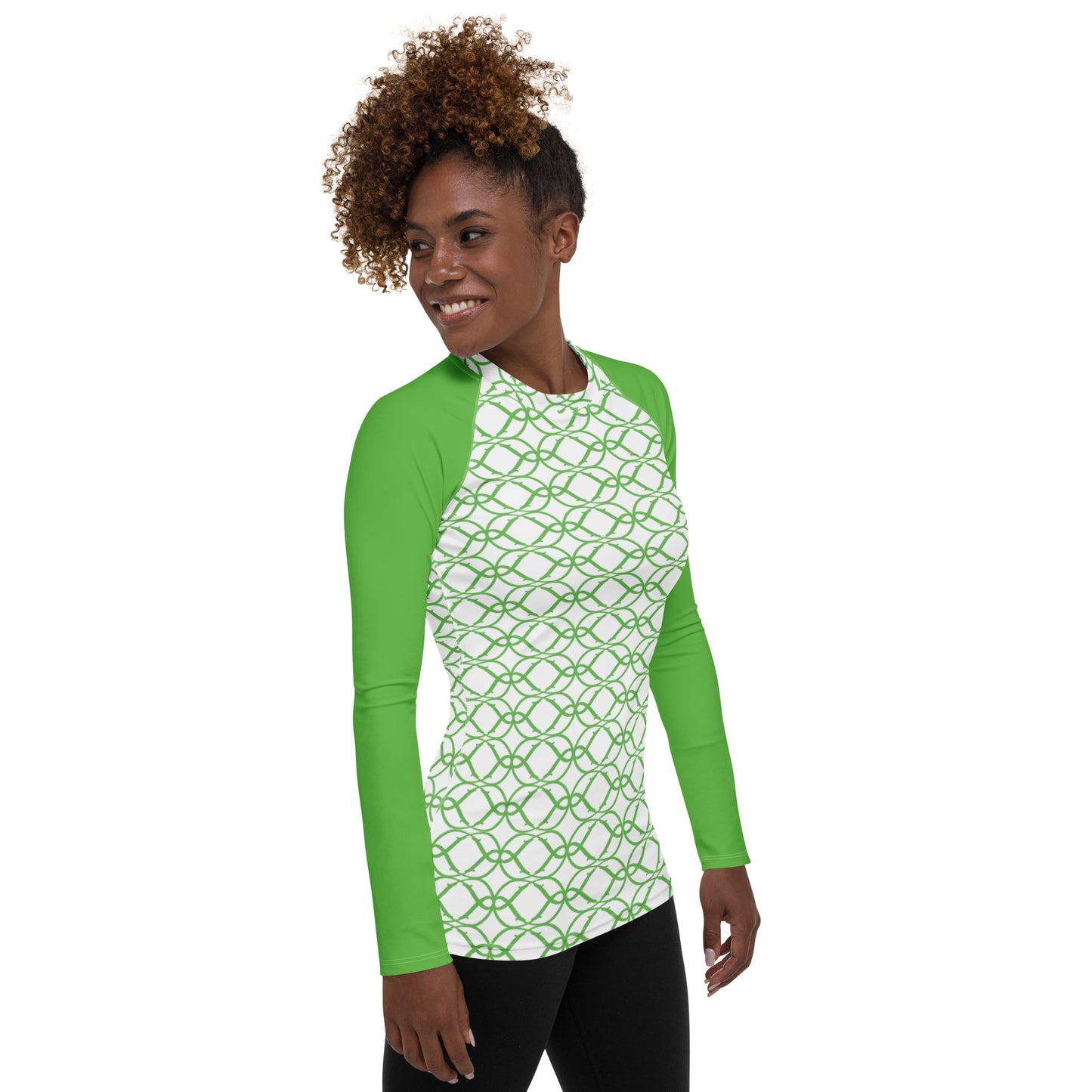 360 Lifestyle Women's Rash Guard UPF 50+ Green Swirl print