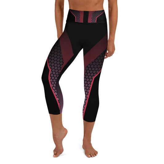 360 Lifestyle Yoga Capri Leggings black with pink geo print