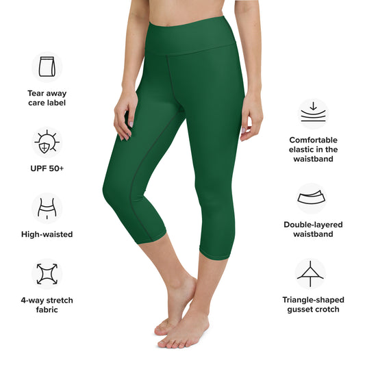 360 Lifestyle Yoga Capri Leggings in Solid Forest Green