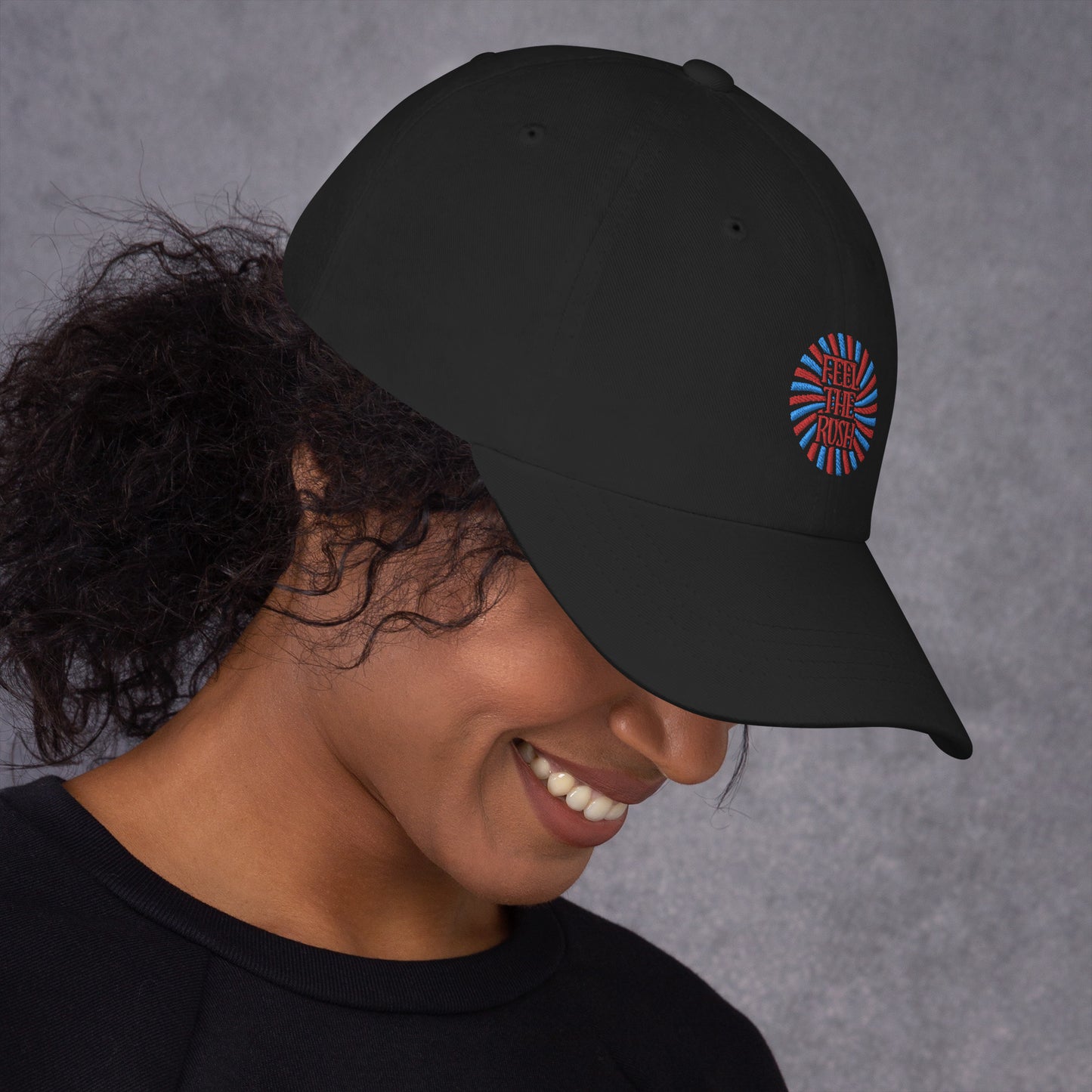 Feel the Rush red and turq Dad hat