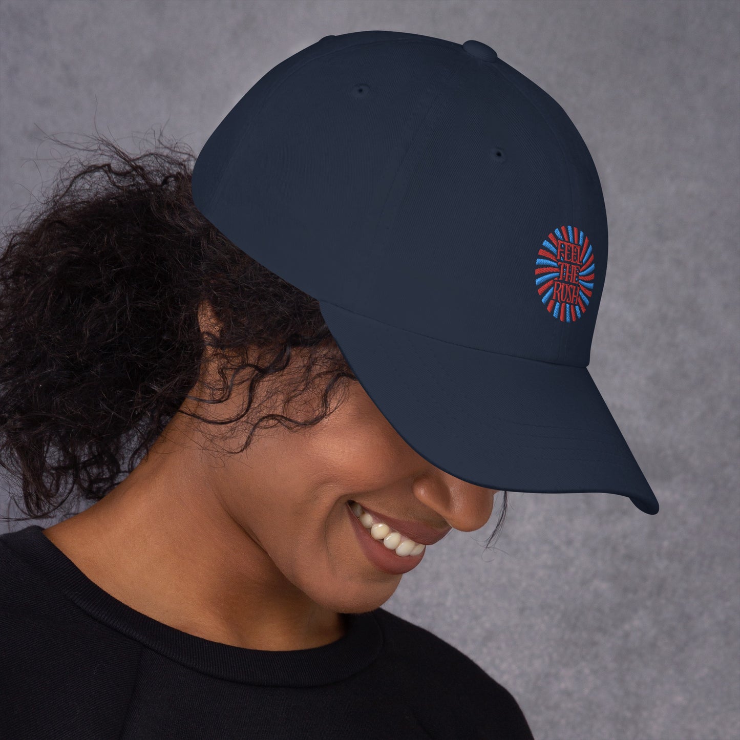 Feel the Rush red and turq Dad hat