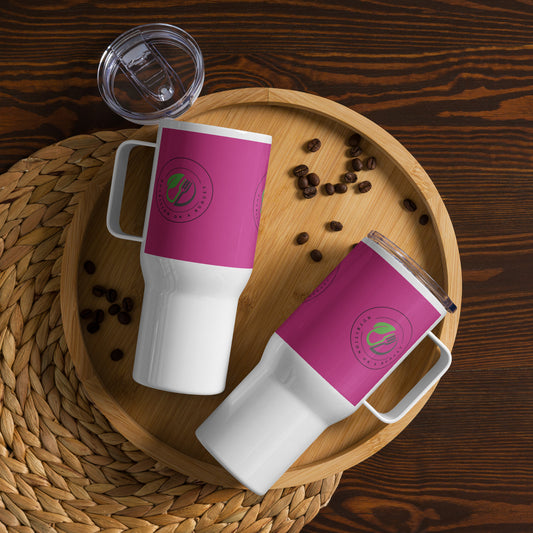 NOAB Travel mug with a handle Bright Pink Logo