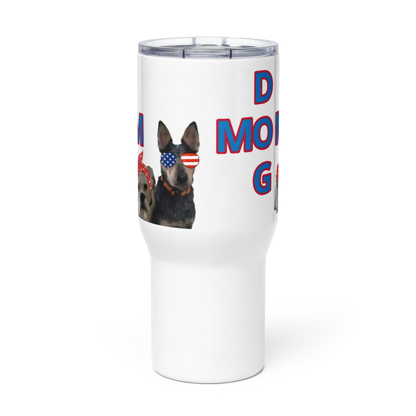 Dog Mom Roscoe and Ivy Travel mug with a handle