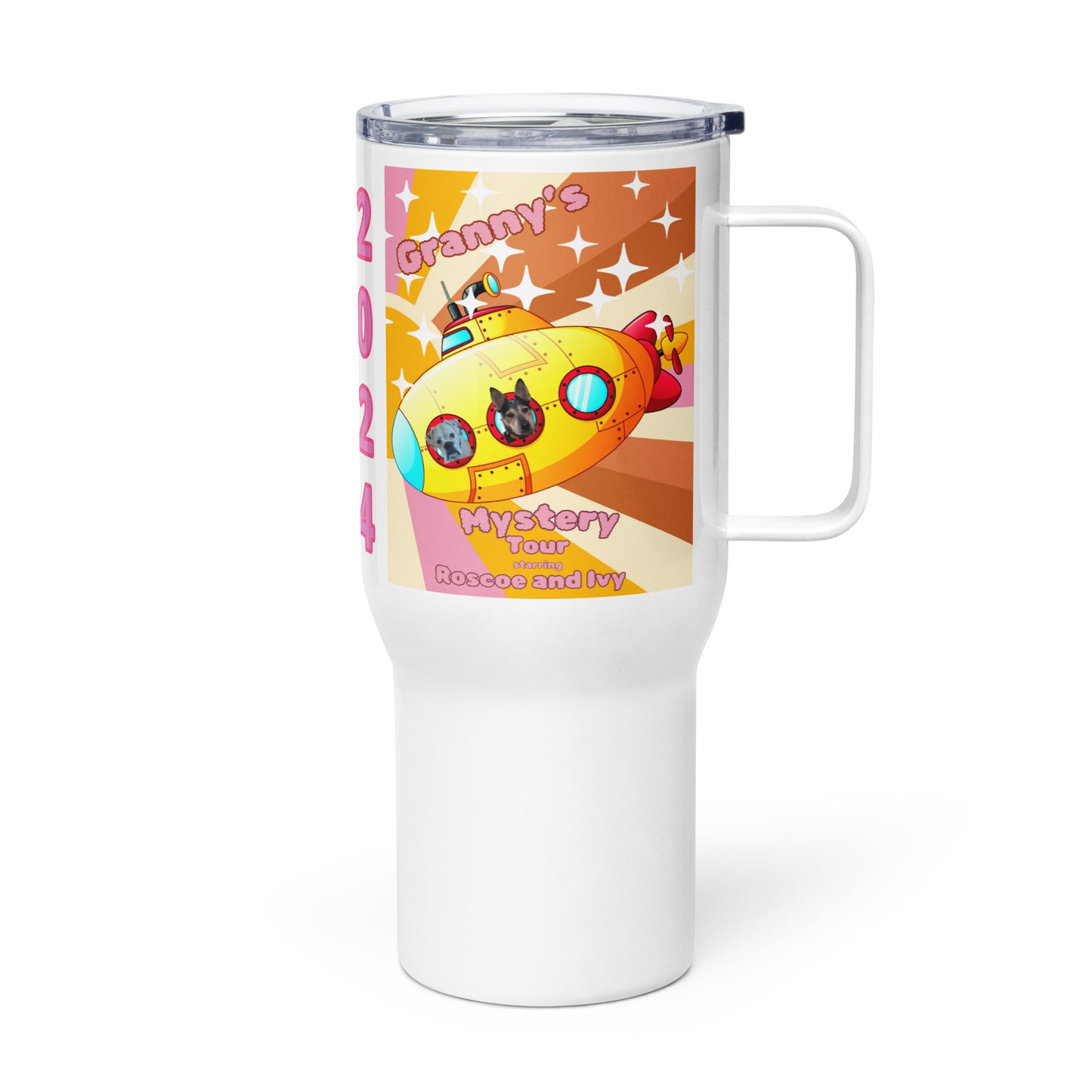 Granny Tour with Roscoe and Ivy Travel mug with a handle