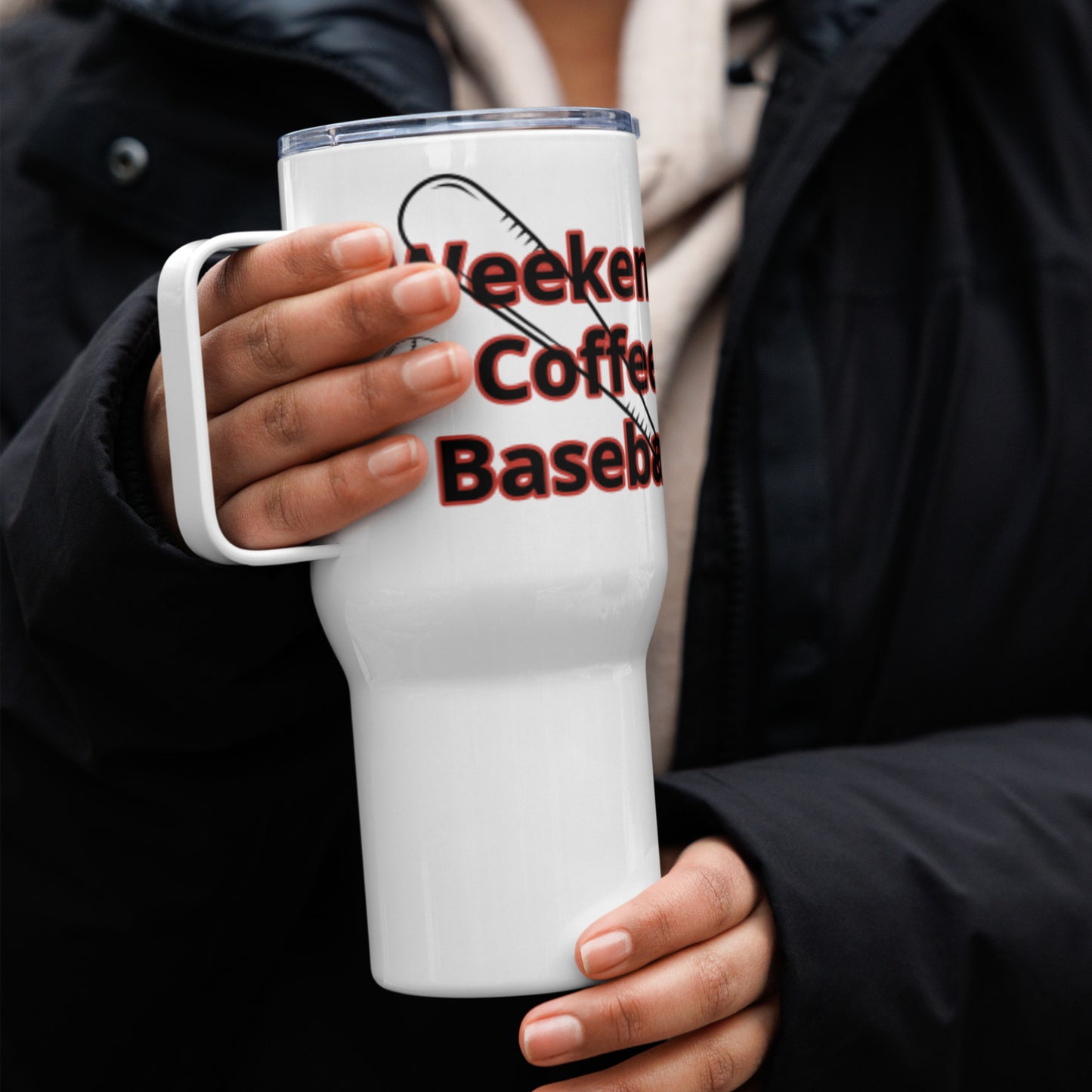 Weeekends Coffee and Baseball Travel mug with a handle ilmt