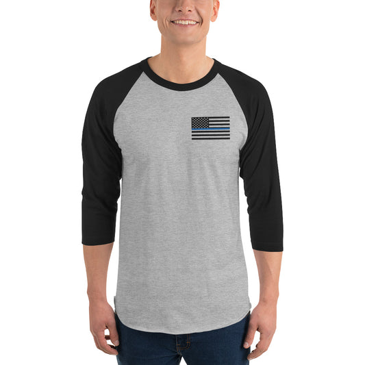 Police blue line flag 3/4 sleeve raglan shirt fre