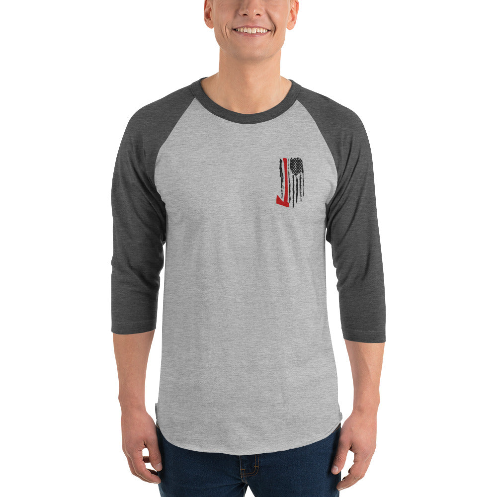 Firefighter flag 3/4 sleeve raglan shirt