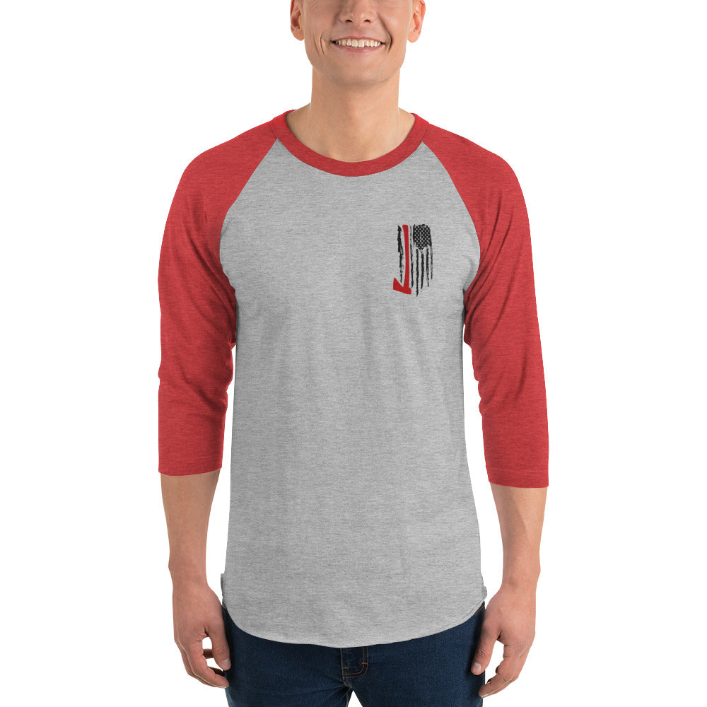 Firefighter flag 3/4 sleeve raglan shirt