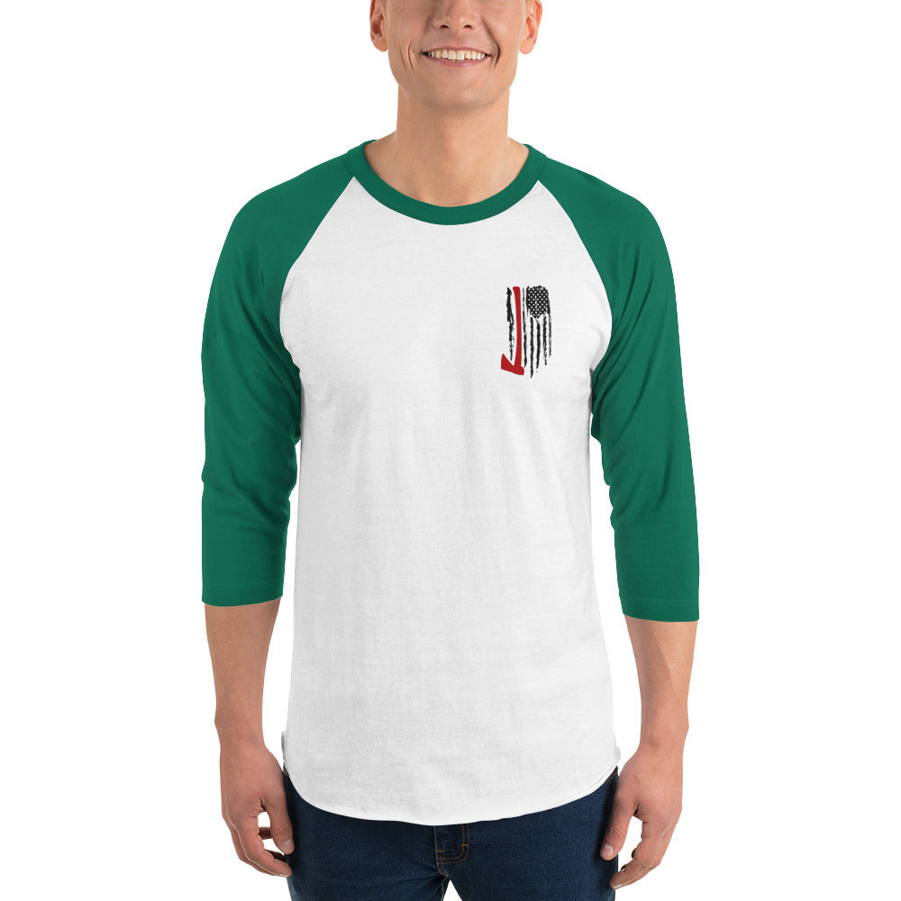 Firefighter flag 3/4 sleeve raglan shirt