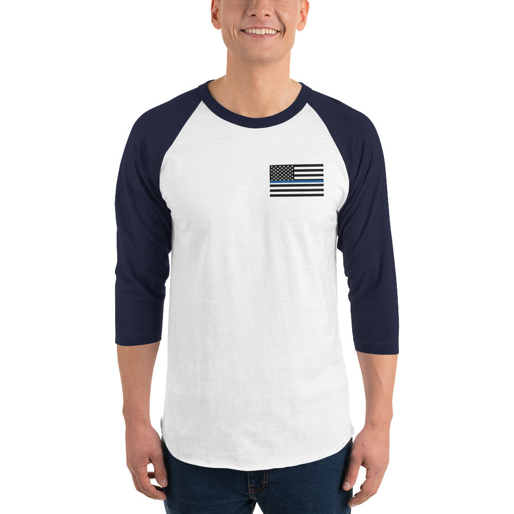 Police blue line flag 3/4 sleeve raglan shirt fre