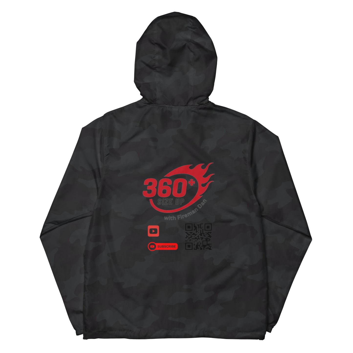 360 Size Up Unisex lightweight zip up windbreaker back with QR code