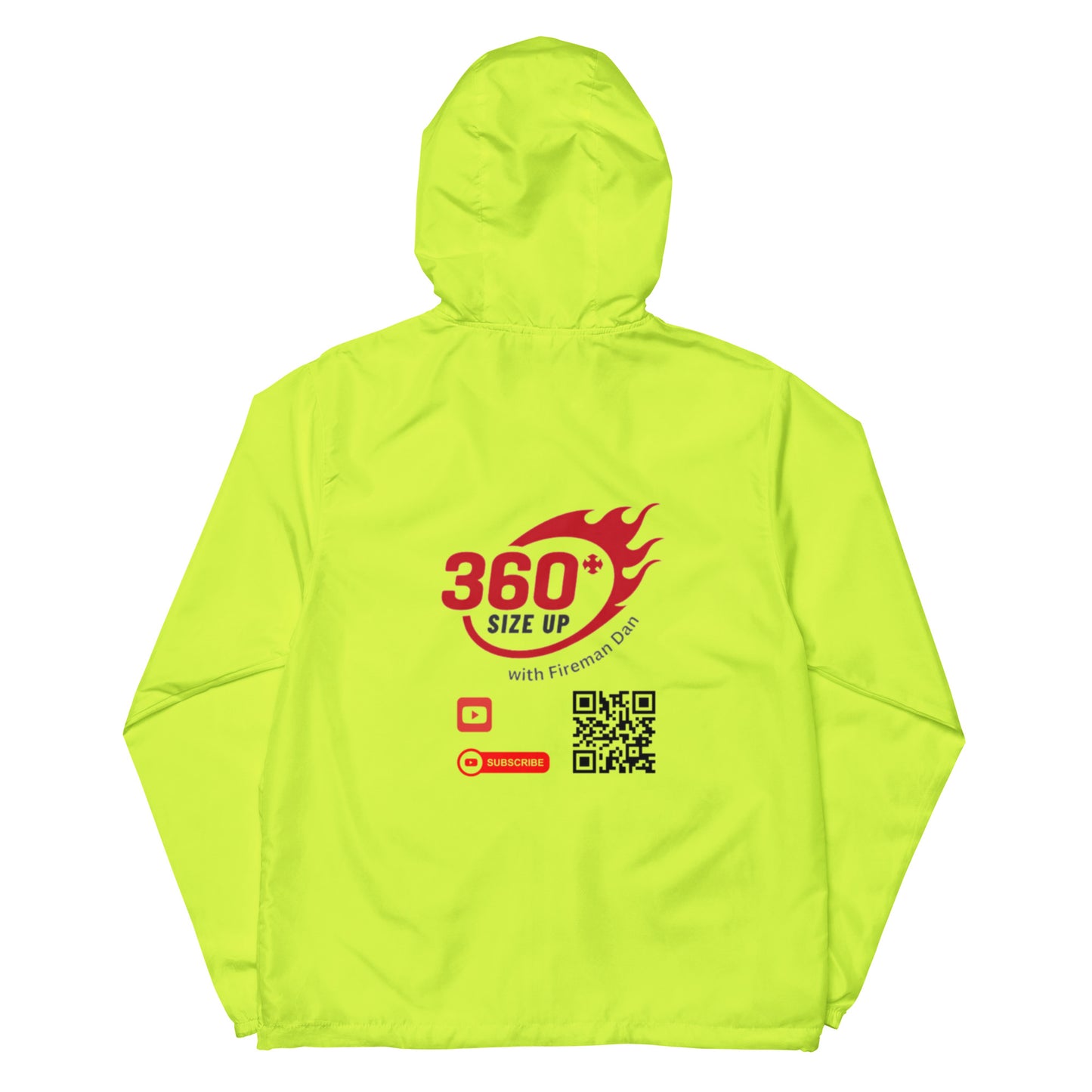 360 Size Up Unisex lightweight zip up windbreaker back with QR code