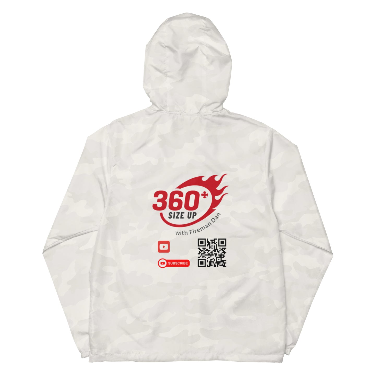 360 Size Up Unisex lightweight zip up windbreaker back with QR code