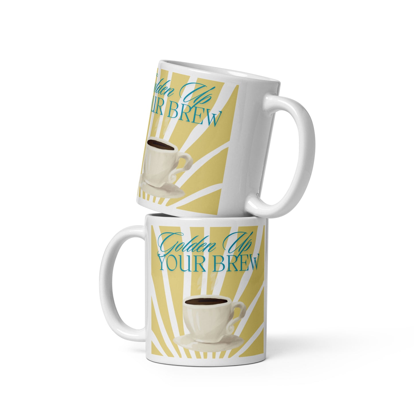 Golden Up Your Brew White glossy mug