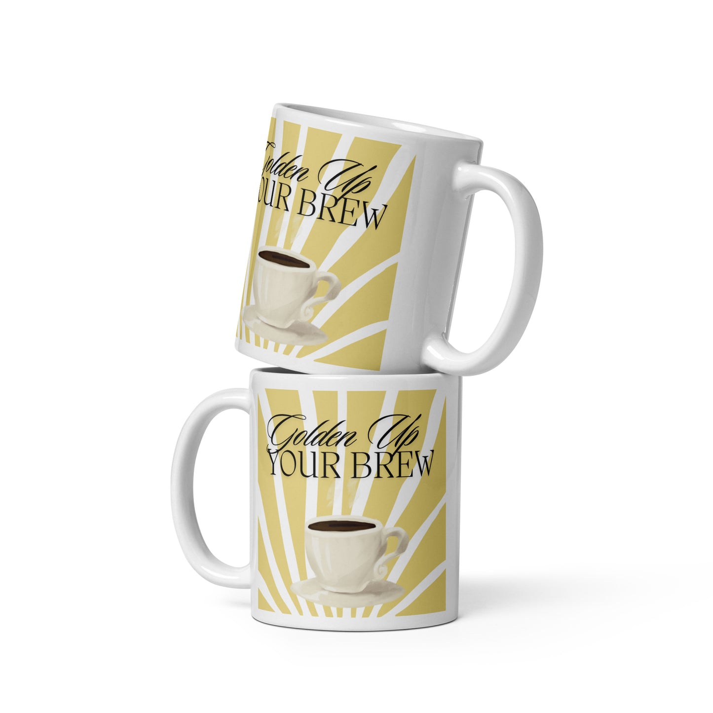 Golden Up Your Brew White glossy mug black writing