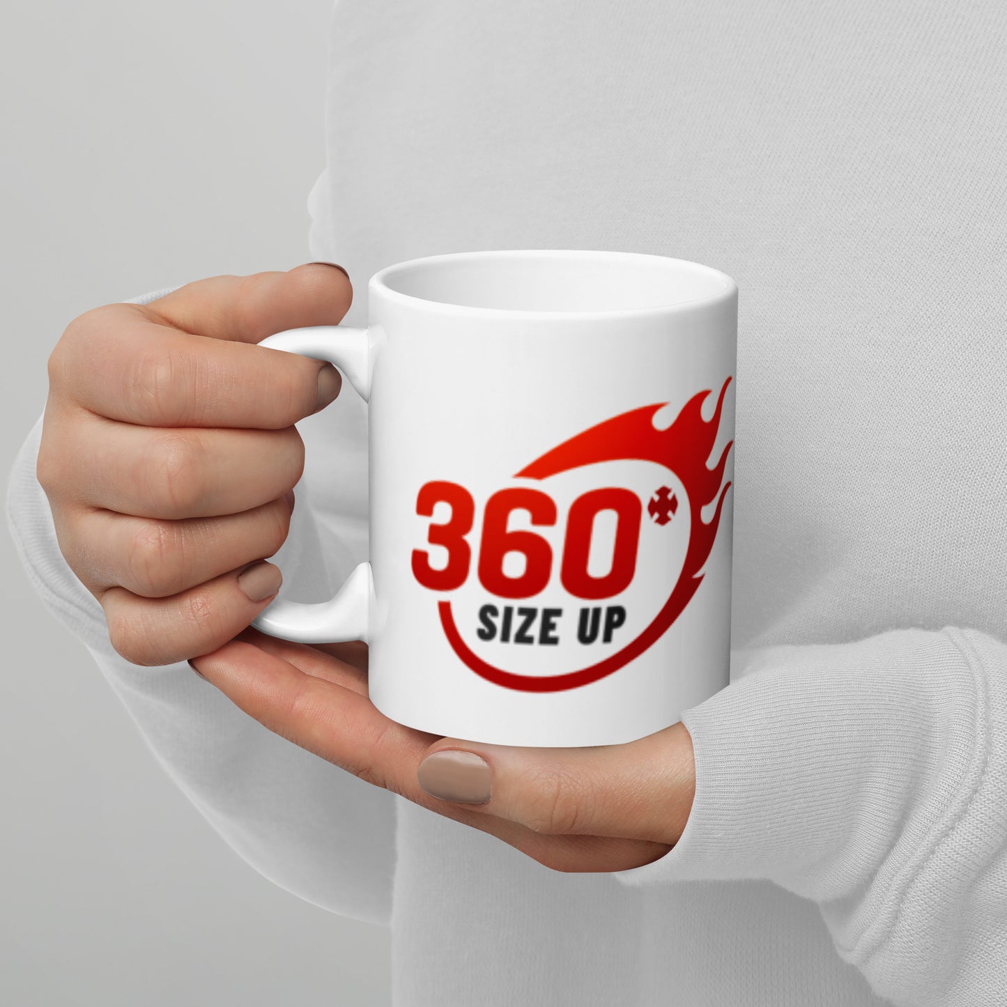 360 Size Up White glossy mug