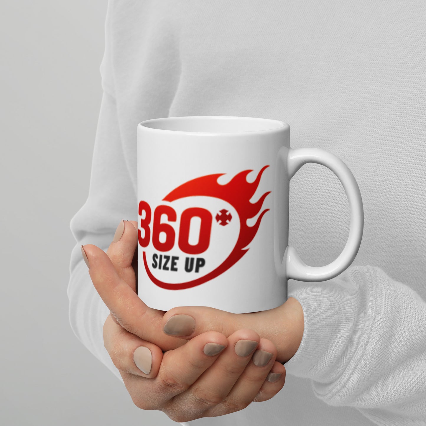 360 Size Up White glossy mug