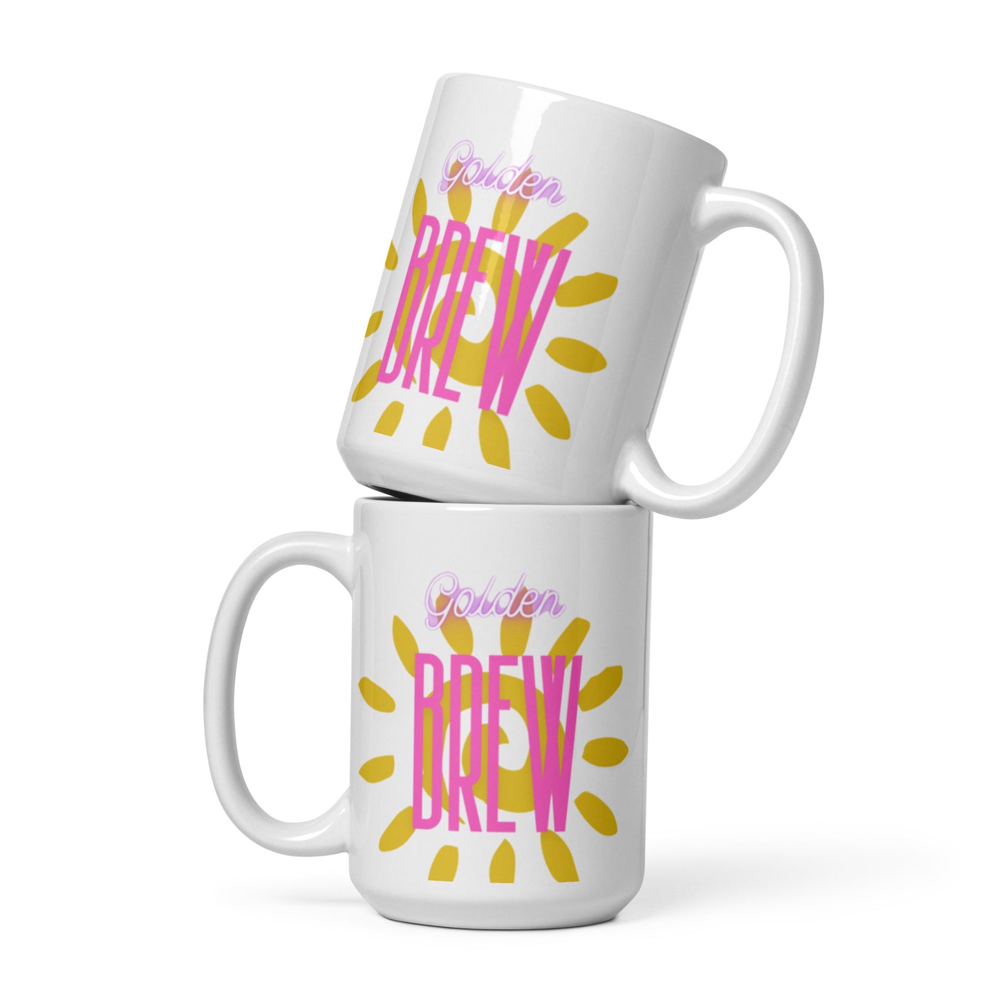 Golden Brew with sunshine White glossy mug