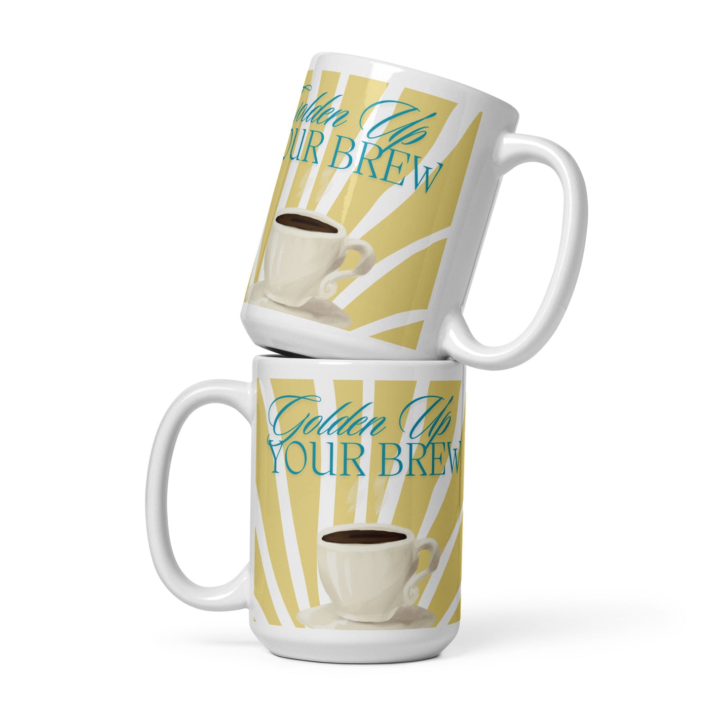 Golden Up Your Brew White glossy mug