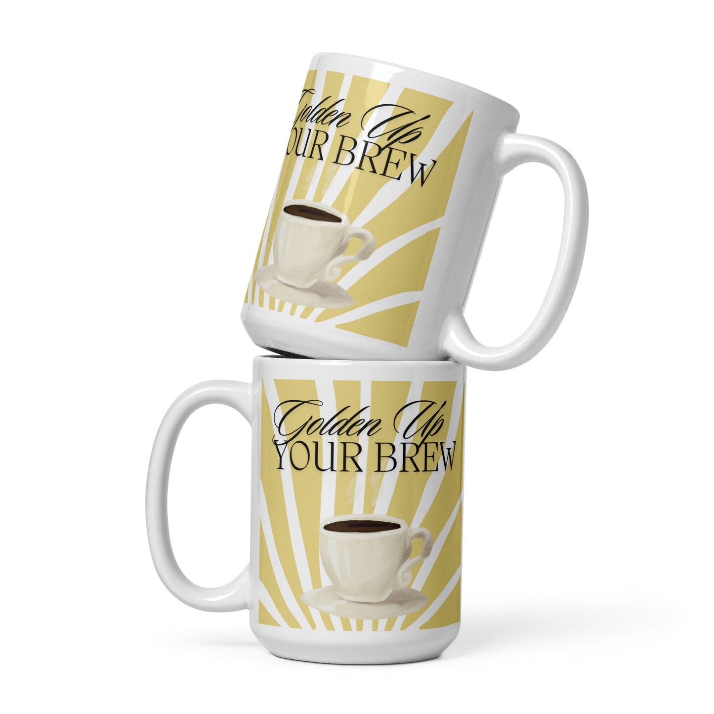 Golden Up Your Brew White glossy mug black writing