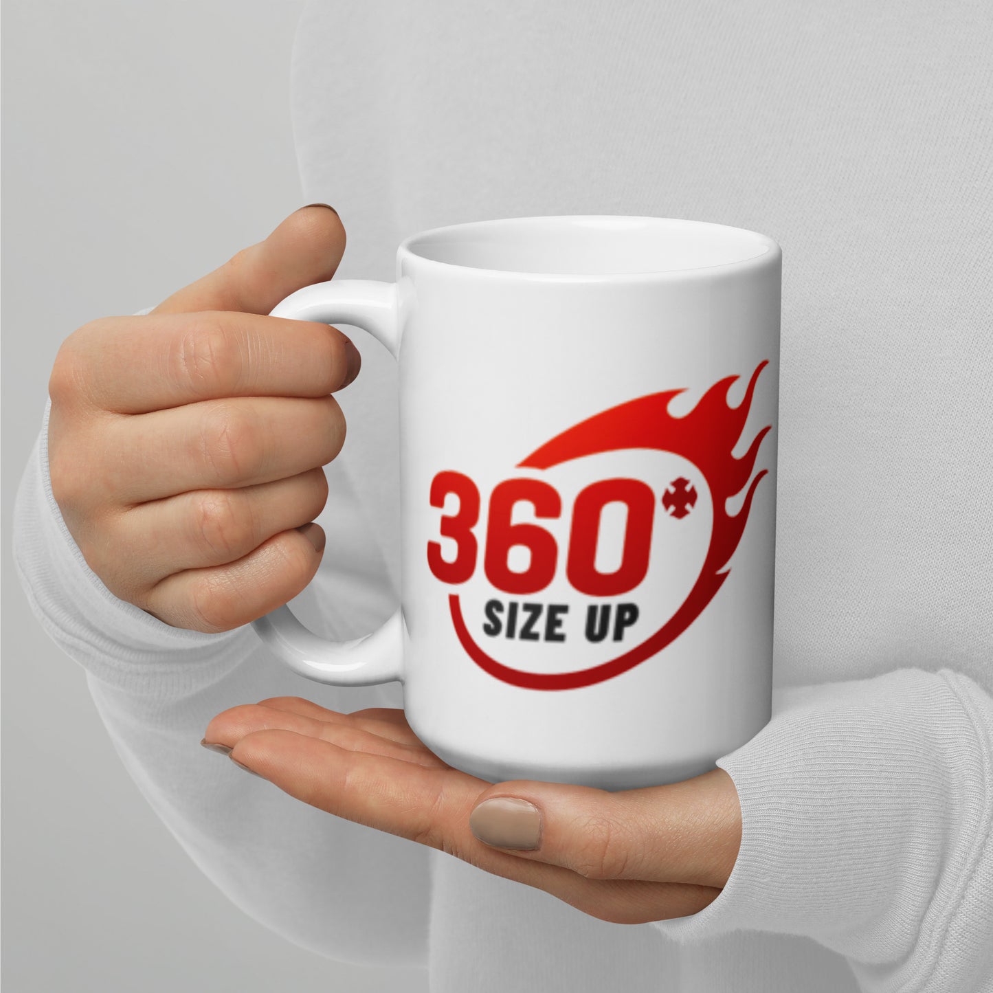 360 Size Up White glossy mug