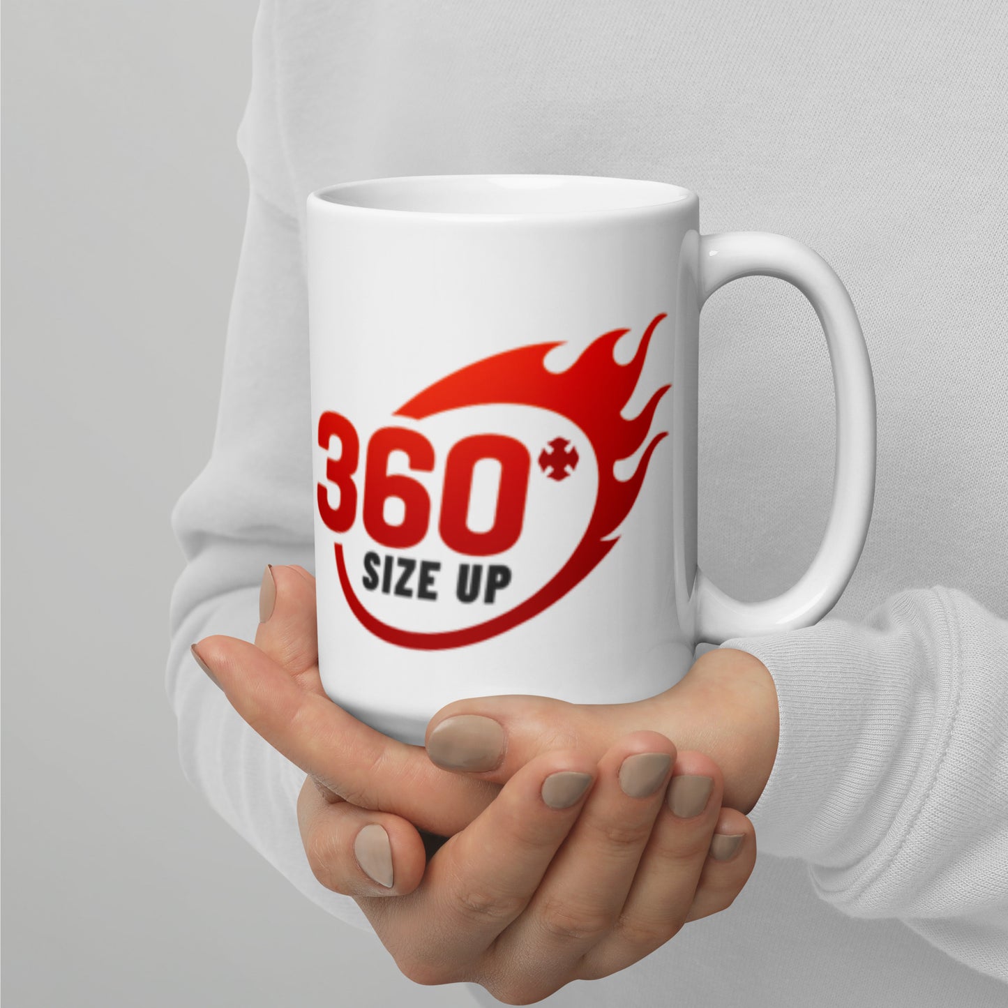 360 Size Up White glossy mug