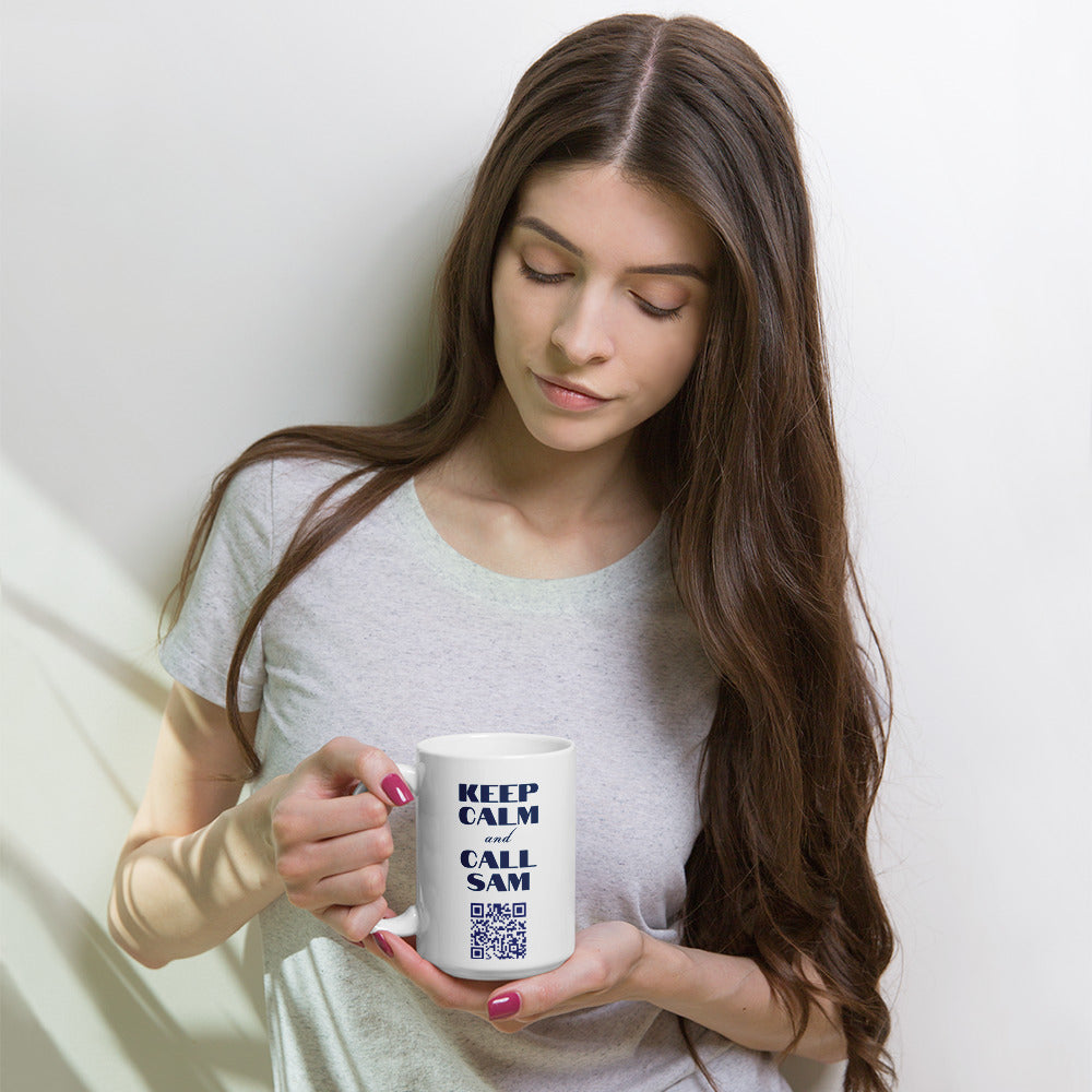 Keep Calm and Call Sam White glossy mug