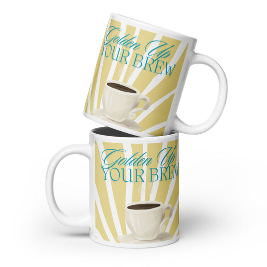 Golden Up Your Brew White glossy mug