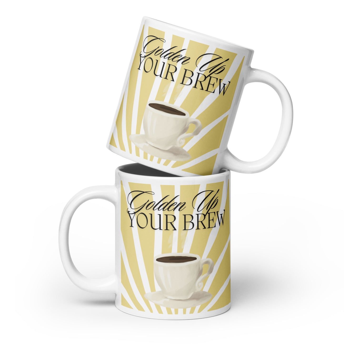 Golden Up Your Brew White glossy mug black writing